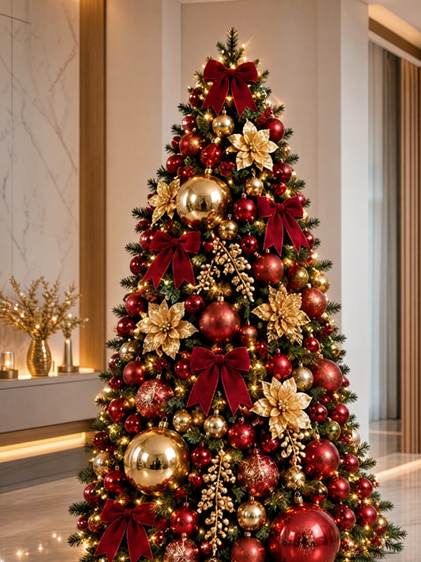Christmas Tree Decorated Red and Gold