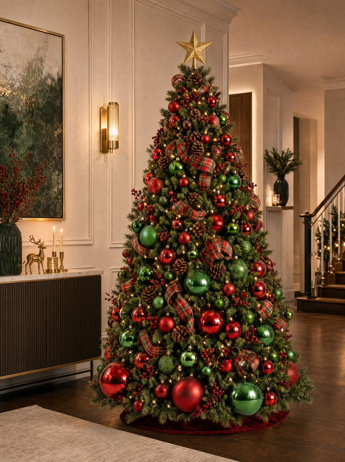 Christmas Tree Decorated Red and Green Classic