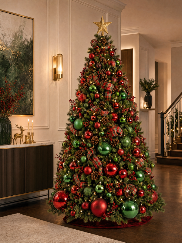 Christmas Tree Decorated Red and Green Classic